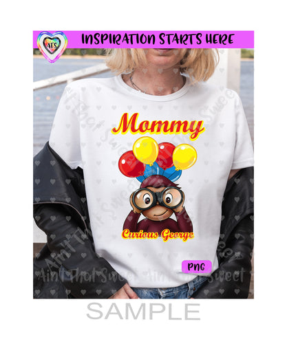 Curious George with Binoculars | Balloons | Mommy - Transparent PNG File Only - Silhouette, Cricut, ScanNCut