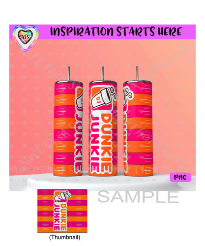 Dunkie Junkie | Orange & Pink Stripes - 20oz Skinny Tumbler Design - Transparent PNG Only (1 File) - Sublimation, Printing, Waterslide
