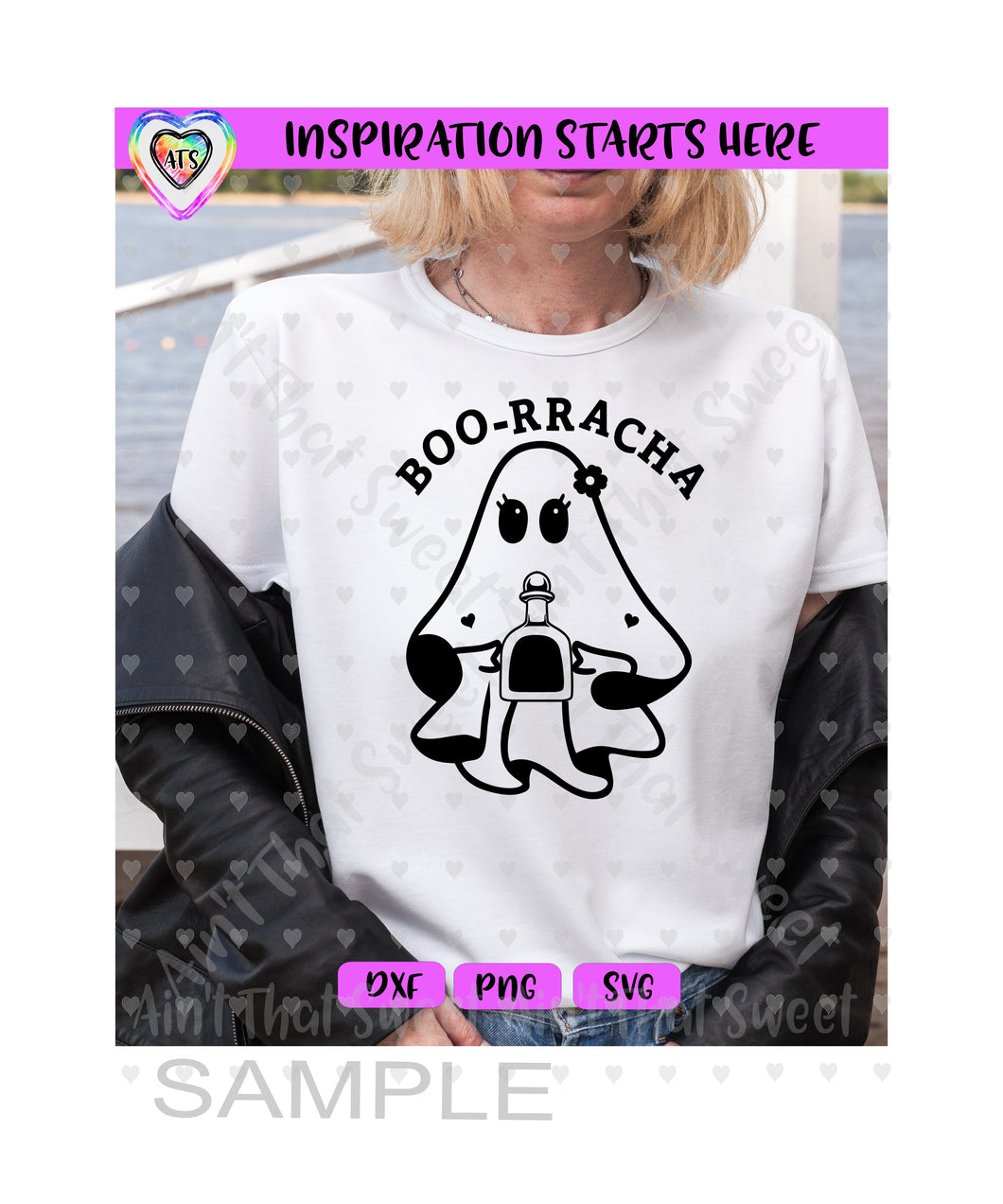 Ghost Holding Tequila Bottle - Boo-Rracha - Transparent PNG SVG DXF - Silhouette, Cricut, ScanNCut