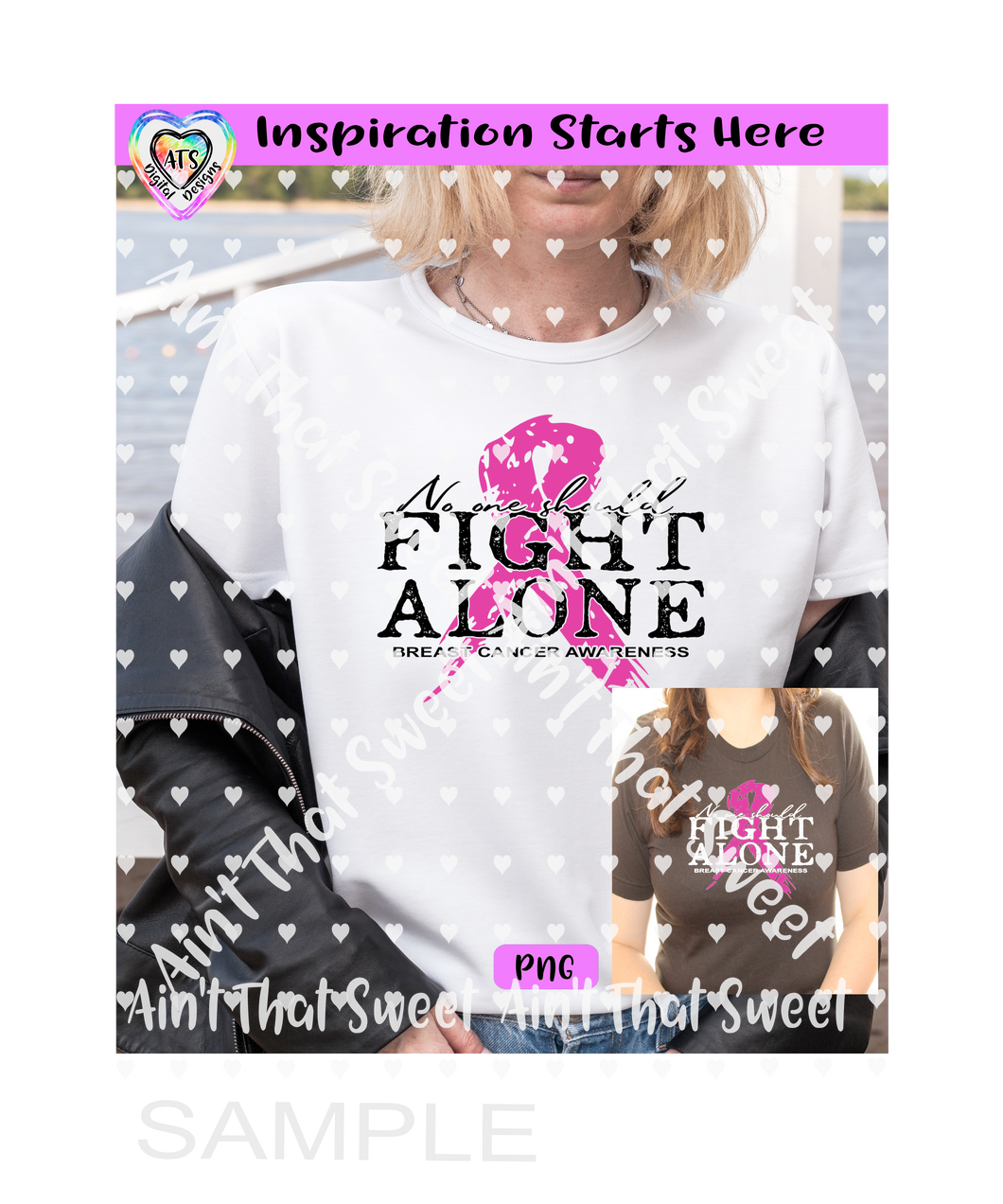 No One Should Fight Alone - Pink Ribbon - Transparent PNG Files Only - Silhouette, Cricut, ScanNCut