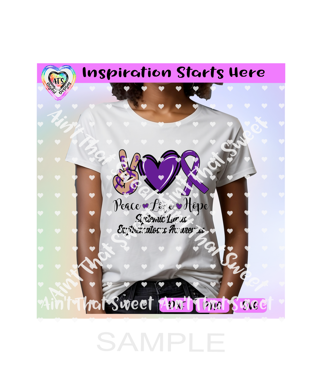 Peace Love (Heart) Hope | Systemic Lupus Awareness Ribbon (Purple) | Black wording/lettering - Transparent PNG, SVG, DXF - Silhouette, Cricut, ScanNCut
