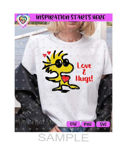 Woodstock Hugging A Heart | Love & Hugs - Transparent PNG, SVG, DXF - Silhouette, Cricut, ScanNCut