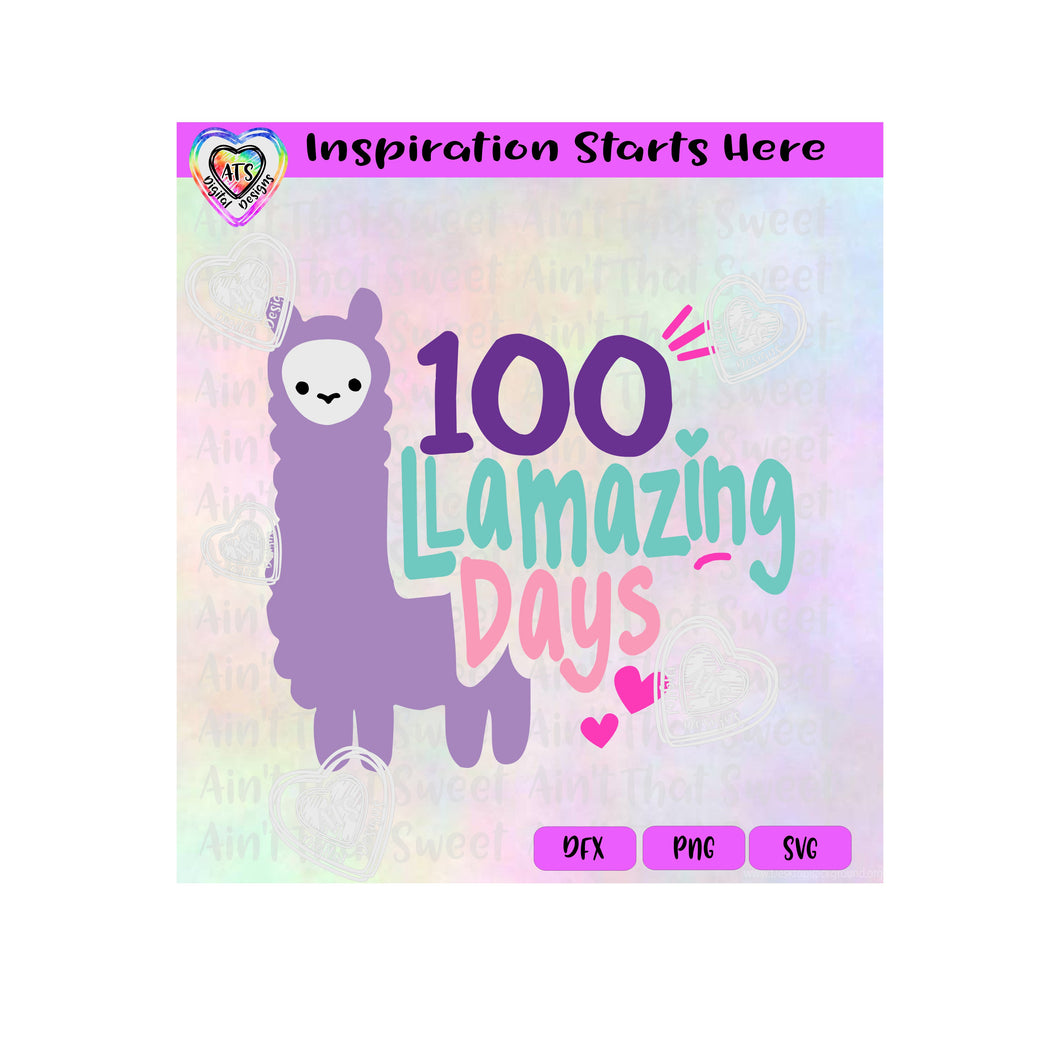 100 Llamazing Days, Llama | Hearts - Transparent PNG, SVG, DXF - Silhouette, Cricut, Scan N Cut