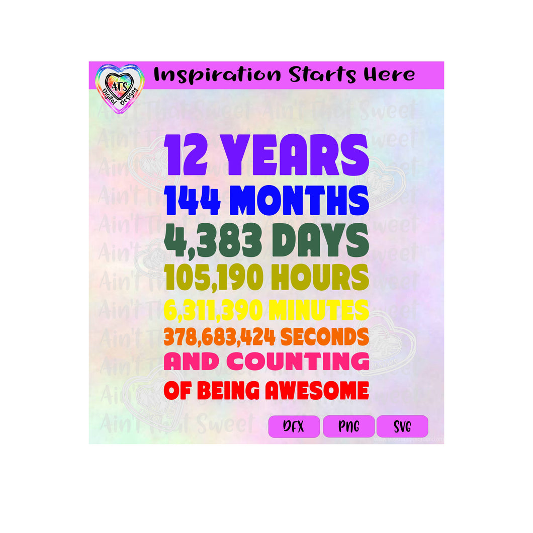12 Years, 144 Months, 4383 Days, Etc and Counting -Transparent PNG, SVG, DXF - Silhouette, Cricut, Scan N Cut