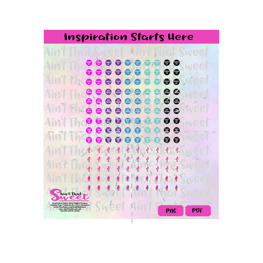 12mm Sayings/Designs For Cabochon Earrings-Thrive On | Keep Thriving | Thrive For Life | Flamingo | Flamingo Sitting Sipping a Drink - PDF & PNG