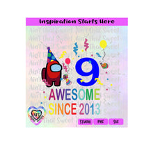 Amongus Awesome Since 2014 | 9 Years Old | Party Hat | Party Blower - Transparent PNG, SVG  - Silhouette, Cricut, Scan N Cut