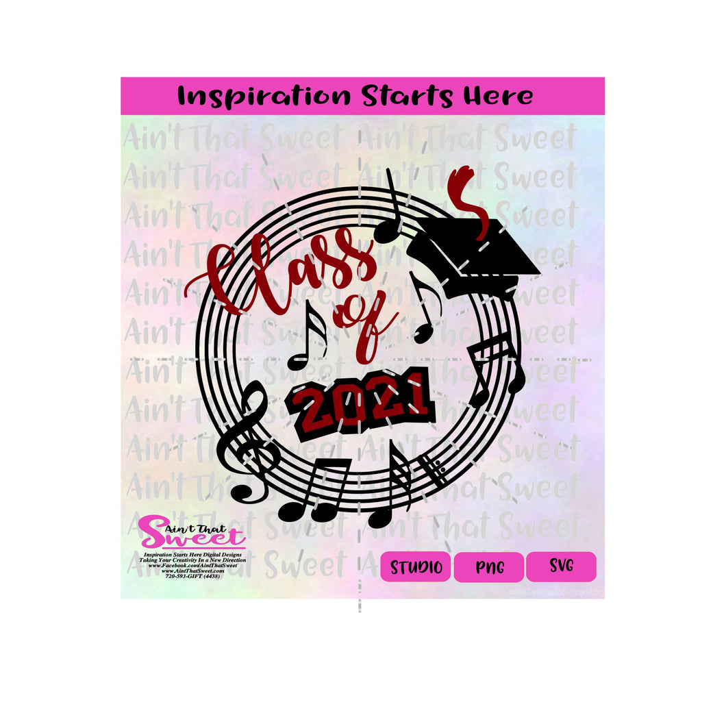 Class of 2021 Graduation | Musical Notes | Mortar Board | -Transparent PNG, SVG - Silhouette, Cricut, Scan N Cut