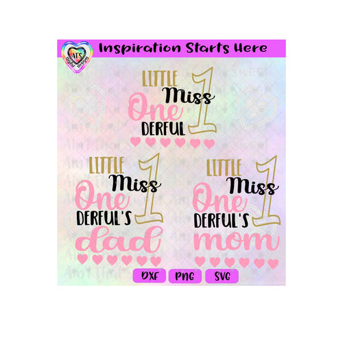 Little Miss OneDerful | Little Miss OneDerful's Mom | Little Miss OneDerful's Dad - Transparent PNG, SVG, DXF  - Silhouette, Cricut, Scan N Cut