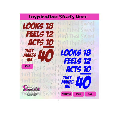 Looks 18 Feels12 Acts 10 Means I'm 40 - Transparent PNG, SVG - Silhouette, Cricut, Scan N Cut