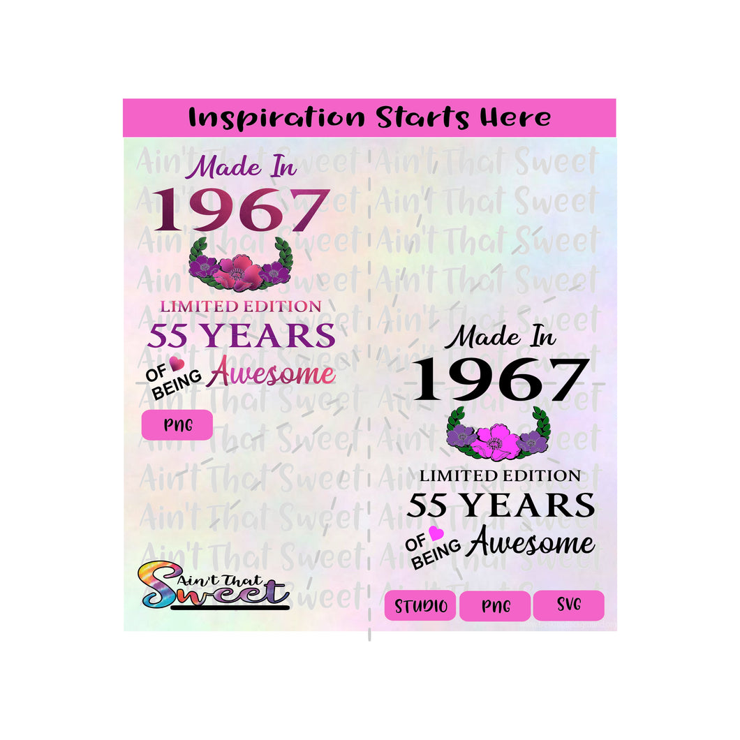 Made in 1967 | Limited Edition | 55 Years Of Being Awesome | Flowers (Based on 2022) - Transparent PNG, SVG  - Silhouette, Cricut, Scan N Cut
