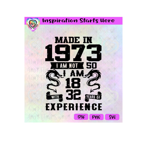 Made In 1973 | I Am Not 49 | I Am 18 With 31 Years Of Experience | Banners | Scroll - Transparent PNG, SVG, DXF (Based on 2022) - Silhouette, Cricut, Scan N Cut