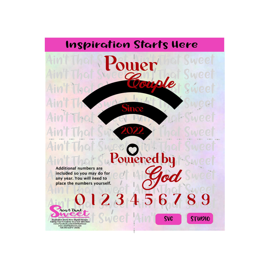 Power Couple Powered By God Since 2022 | Additional Numbers included for any year - SVG Only & Studio3 - Silhouette, Cricut, Scan N Cut
