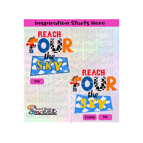 Reach Four The Sky | Cowboy Hat | Scarf | Cow Print | Yellow-Red Plaid | Clouds- Transparent PNG, SVG  - Silhouette, Cricut, Scan N Cut