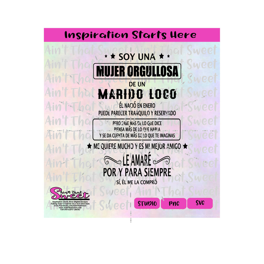 Soy Una Mujer Orgullosa De Un Marido Loco - Enero - Spanish - Transparent PNG, SVG - Silhouette, Cricut, Scan N Cut