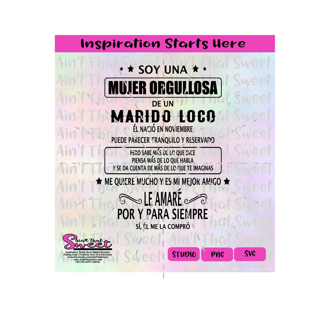 Soy Una Mujer Orgullosa De Un Marido Loco | Noviembre | Spanish - Transparent PNG, SVG - Silhouette, Cricut, Scan N Cut