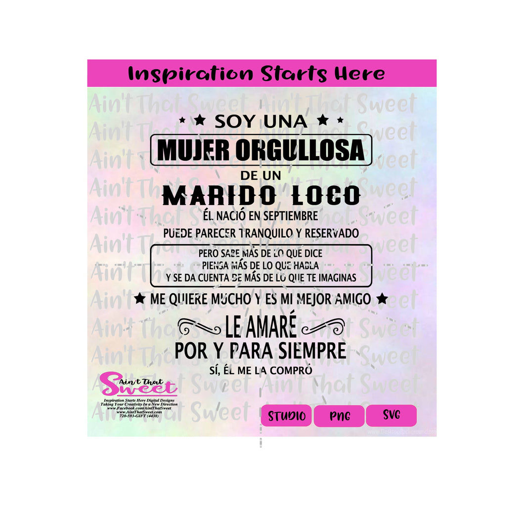Soy Una Mujer Orgullosa De Un Marido Loco - Septiembre - Spanish - Transparent PNG, SVG - Silhouette, Cricut, Scan N Cut