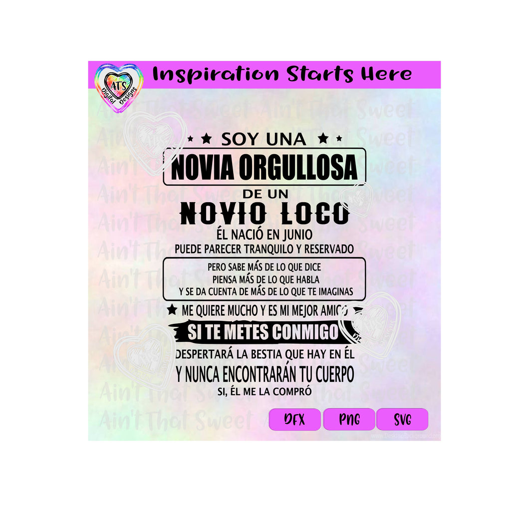 Soy Una Novia Orgullosa Novio Loco En Nacio - Junio - Spanish - Transparent PNG SVG DXF - Silhouette, Cricut, ScanNCut