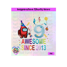 Amongus Awesome Since 2014 | 9 Years Old | Party Hat | Party Blower - Transparent PNG, SVG  - Silhouette, Cricut, Scan N Cut