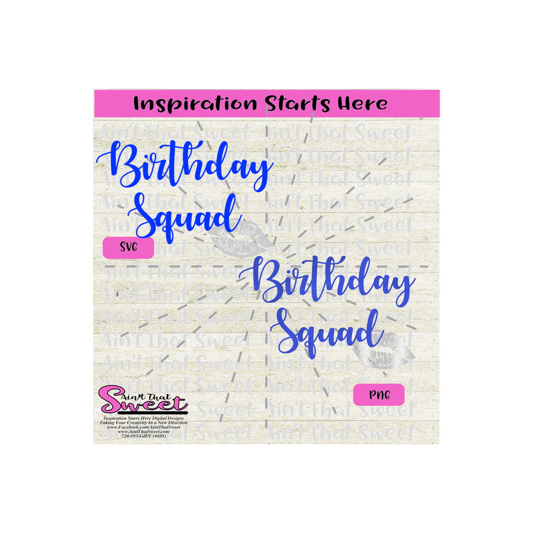 Birthday Squad-Lips, Blue, Silver -  Transparent PNG, SVG  - Silhouette, Cricut, Scan N Cut