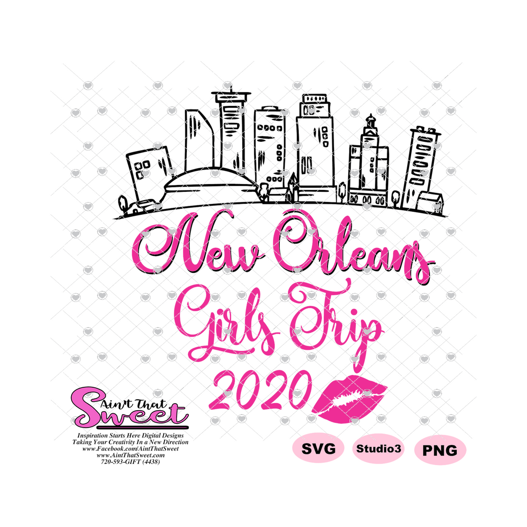 NewOrleans Girls Trip 2020 Skyline Lips - Transparent SVG-PNG - Silhouette, Cricut, Scan N Cut