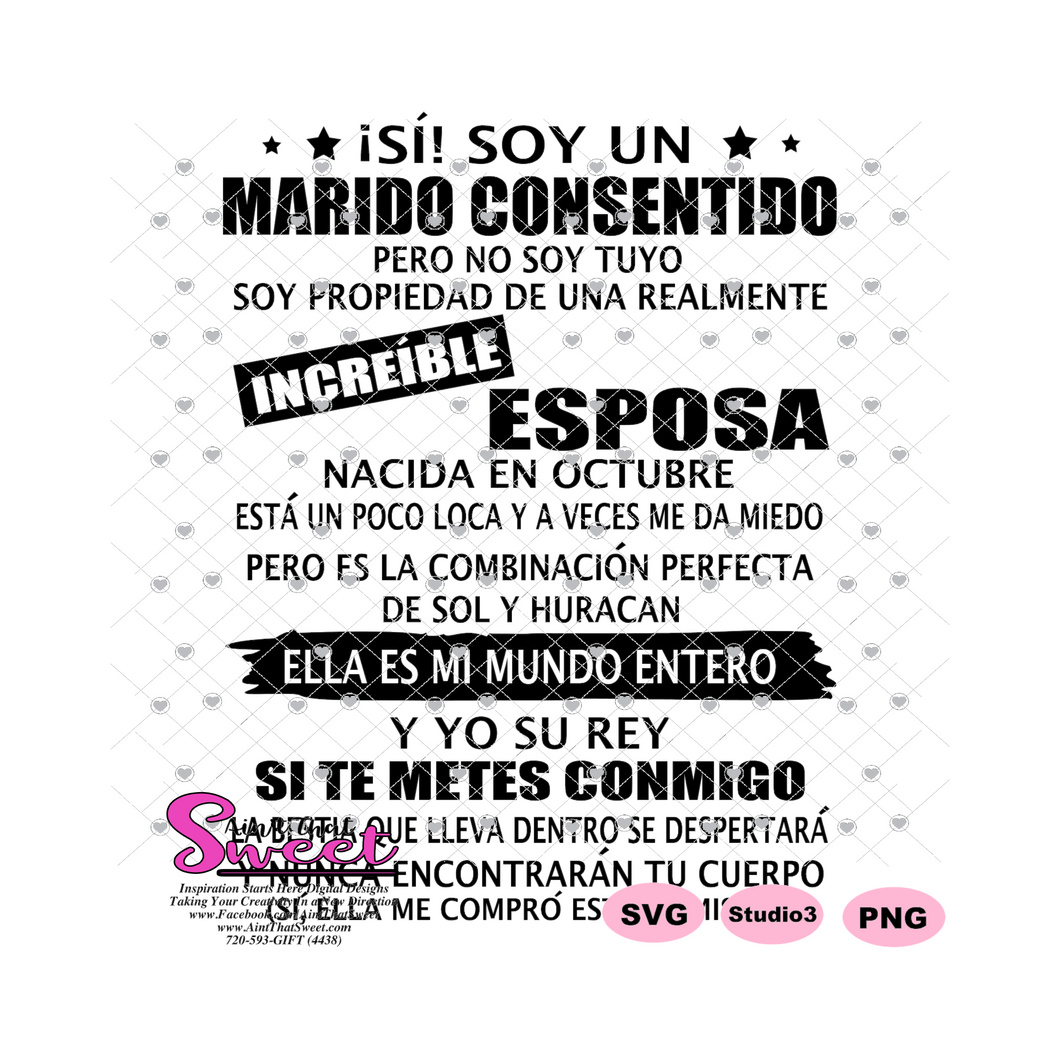 Si Soy Un Marido Consentido Increible Esposa-Octubre-Spanish - Transparent PNG, SVG - Silhouette, Cricut, Scan N Cut