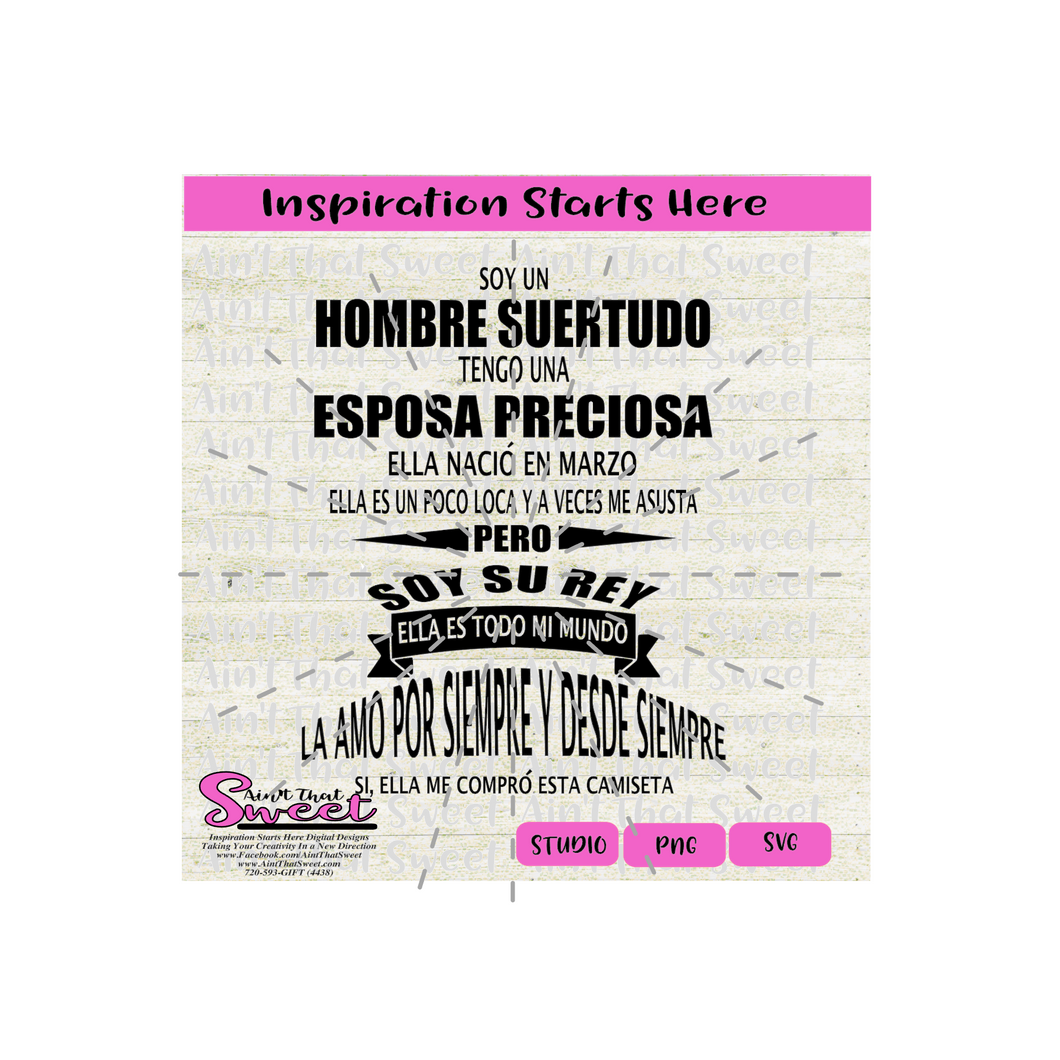 Soy Un Hombre Suertudo Tengo Un Gran Esposo Preciosa-Marzo- Spanish - Transparent PNG, SVG - Silhouette, Cricut, Scan N Cut