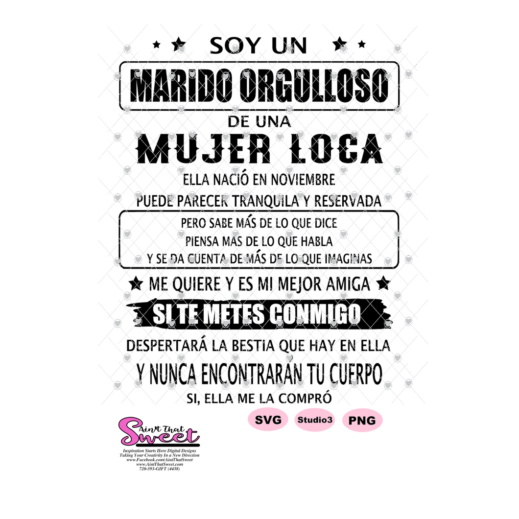 Soy Un Marido Orgulloso De Una Mujer Loca En Noviembre - Spanish - Transparent PNG, SVG - Silhouette, Cricut, Scan N Cut
