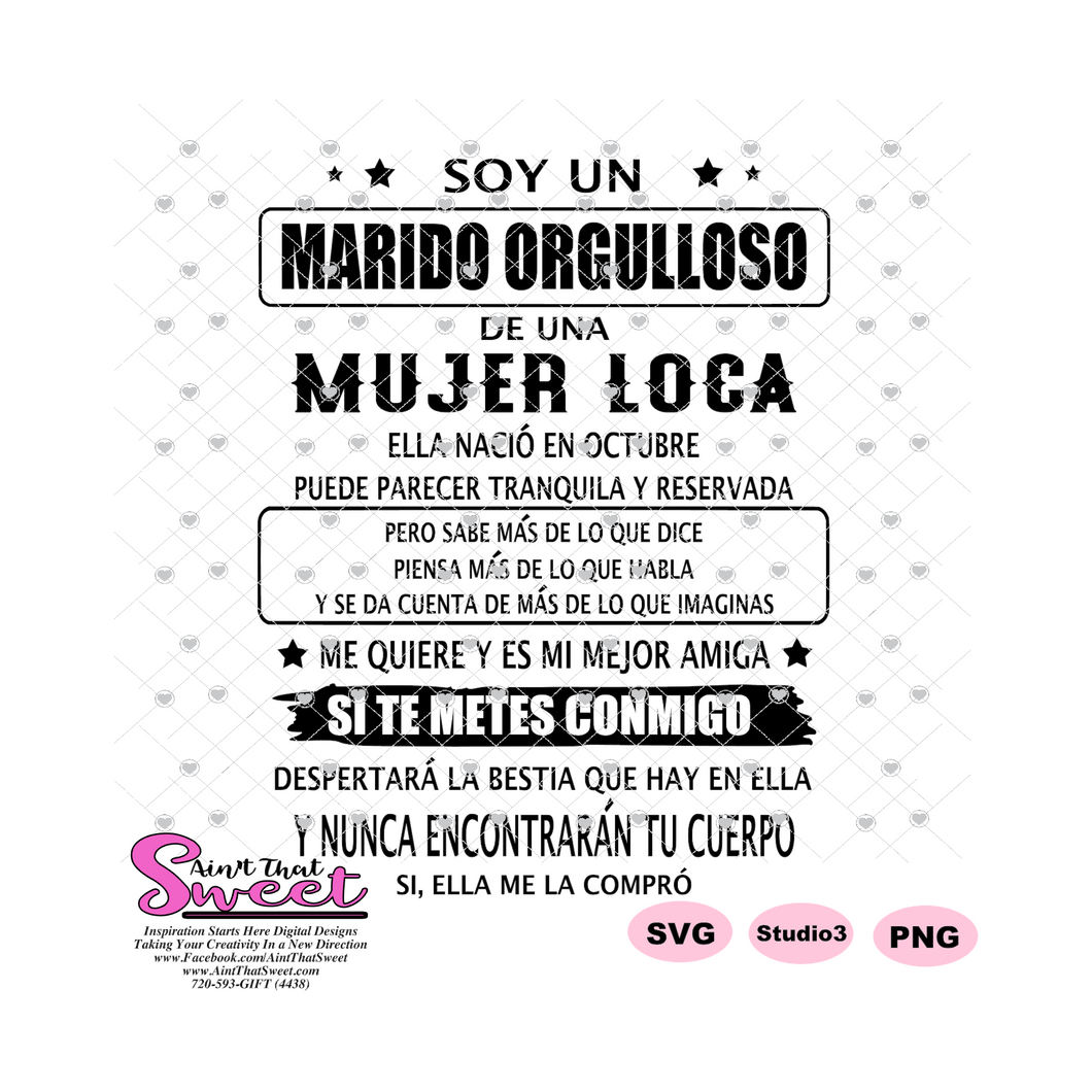 Soy Un Marido Orgulloso De Una Mujer Loca En Octubre - Spanish - Transparent PNG, SVG - Silhouette, Cricut, Scan N Cut