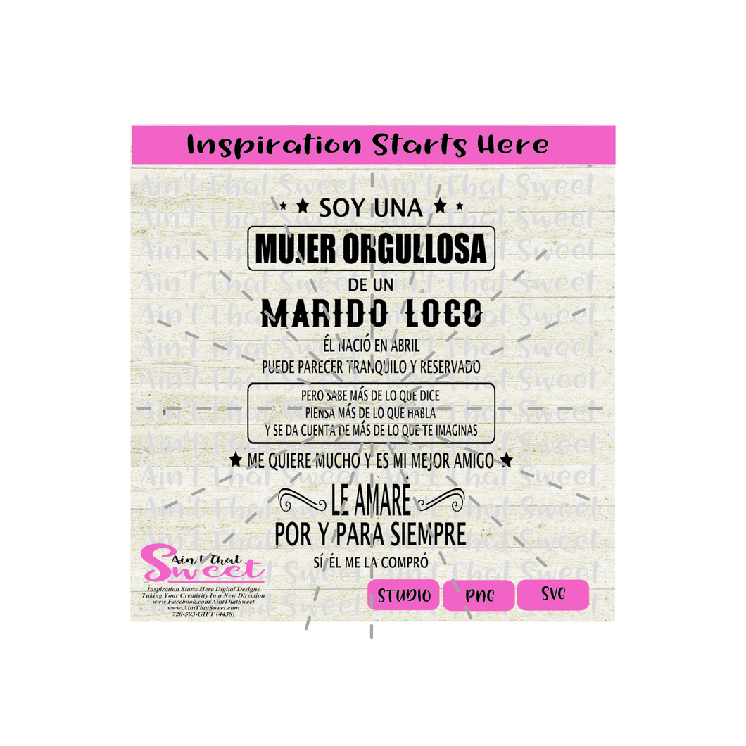 Soy Una Mujer Orgullosa De Un Marido Loco - Abril - Spanish - Transparent PNG, SVG - Silhouette, Cricut, Scan N Cut