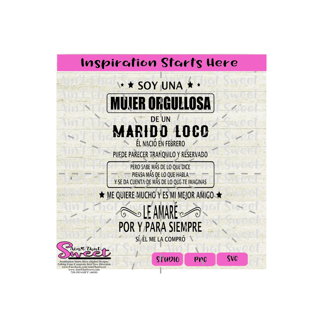 Soy Una Mujer Orgullosa De Un Marido Loco - Febrero - Spanish - Transparent PNG, SVG - Silhouette, Cricut, Scan N Cut