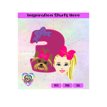 Girl and Her Dog with 3 and Bow | 3rd Birthday - Transparent PNG, SVG, DXF - Silhouette, Cricut, Scan N Cut
