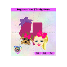 Girl and Her Dog with 4 and Bow | 4th Birthday - Transparent PNG, SVG, DXF - Silhouette, Cricut, Scan N Cut