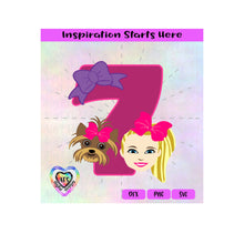Girl and Her Dog with 7 and Bow | 7th Birthday - Transparent PNG, SVG, DXF - Silhouette, Cricut, Scan N Cut