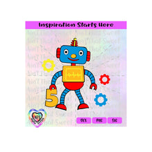 Toy Robot - 5th Birthday | Cogs | Gears -Transparent PNG SVG DXF - Silhouette, Cricut, Scan N Cut