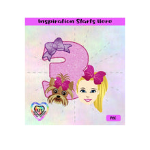 Girl and Her Dog with 3 and Bow | 3rd Birthday - Transparent PNG, SVG, DXF - Silhouette, Cricut, Scan N Cut
