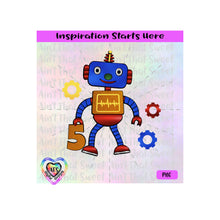 Toy Robot - 5th Birthday | Cogs | Gears -Transparent PNG SVG DXF - Silhouette, Cricut, Scan N Cut
