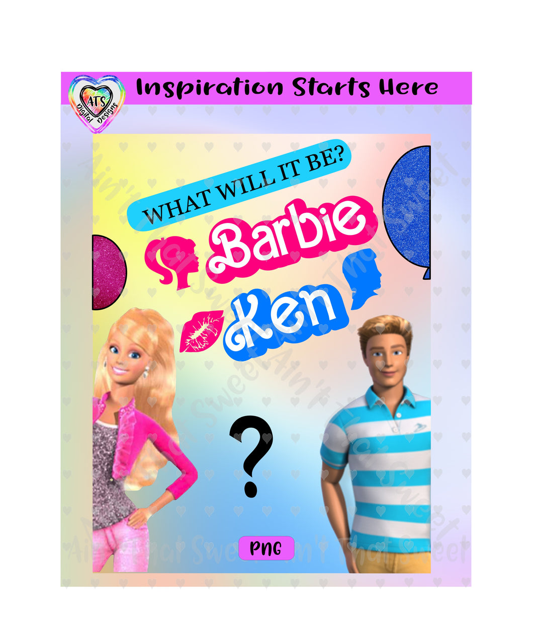 Barbie and Ken | What Will It Be | Baby Reveal - Transparent PNG File Only - Silhouette, Cricut, ScanNCut