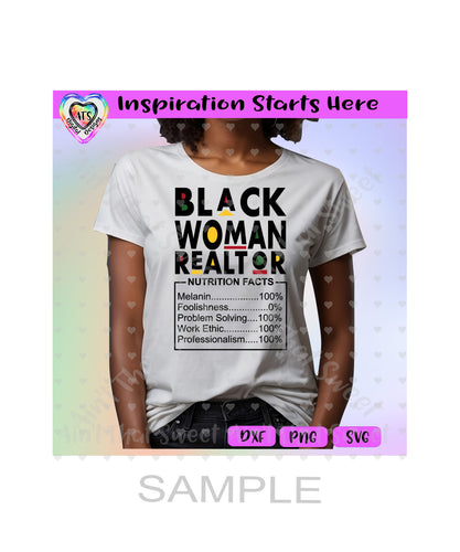 Black Woman Realtor | Nutrition Facts - Transparent PNG, SVG, DXF - Silhouette, Cricut, ScanNCut