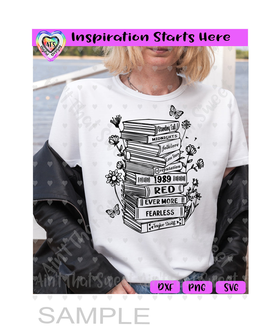 Books Stacked | Taylor Swift Inspired - Transparent PNG SVG DXF - Silhouette, Cricut, ScanNCut