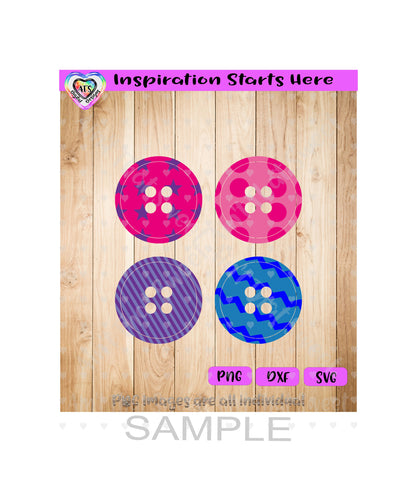 Buttons - Chevron, Stars, Circles and Stripes Patterns - Transparent PNG SVG DXF - Silhouette, Cricut, ScanNCut