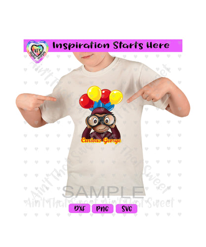 Curious George with Binoculars | Balloons - Transparent PNG File Only - Silhouette, Cricut, ScanNCut