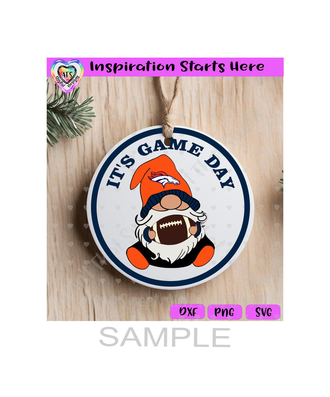 Football Gnome | Denver | Great For Ornament, Sign or on a Shirt - Transparent PNG SVG DXF - Silhouette, Cricut, ScanNCut