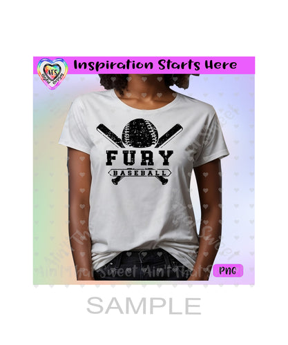 Fury Baseball | Crossed Bats and Ball - Transparent PNG File Only - Silhouette, Cricut, ScanNCut