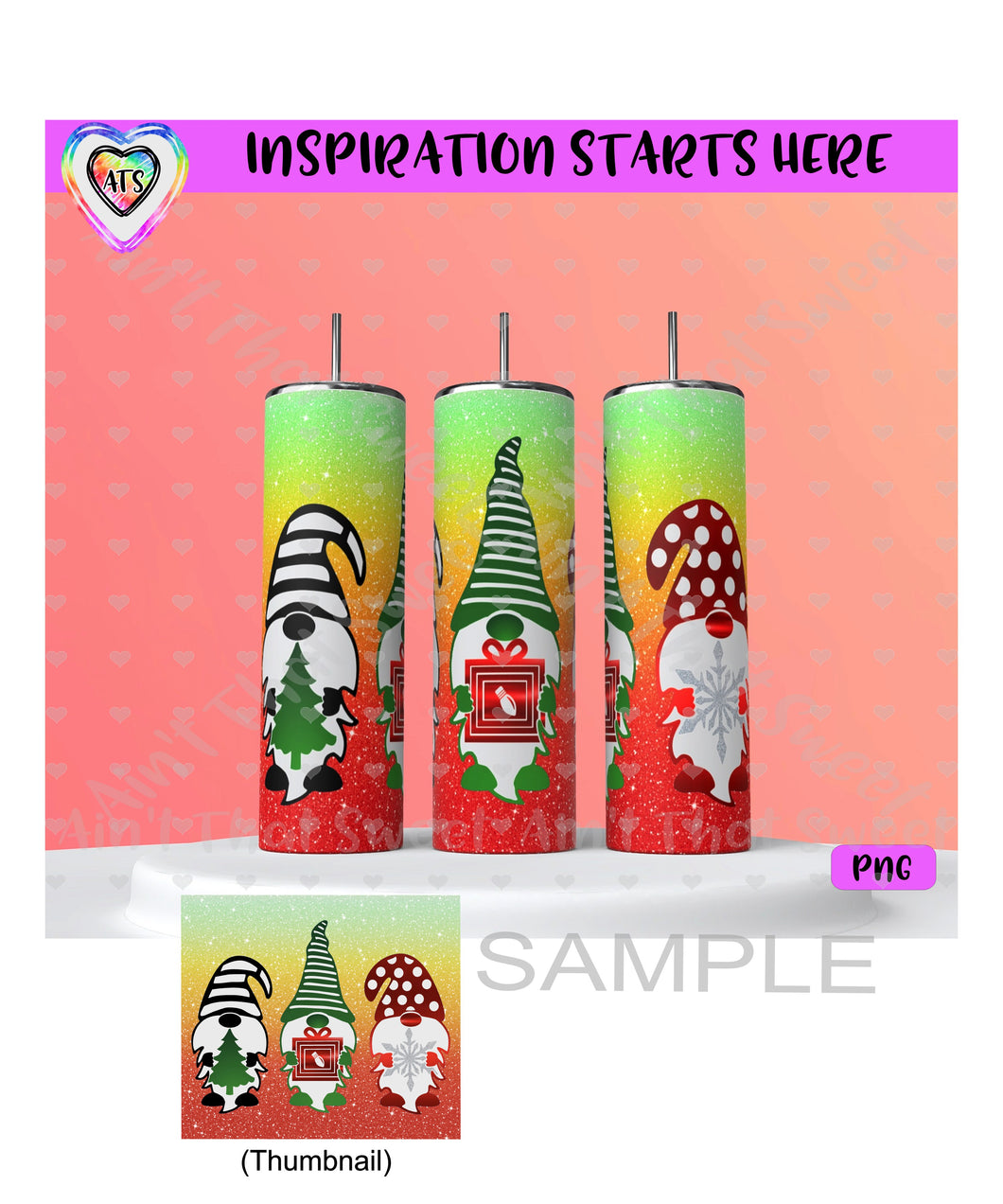 Gnome Christmas 20oz Skinny Tumbler Design | Christmas Tree | Present | Snowflake - 1 PNG Only (1 File) - Sublimation, Printing, Waterslide