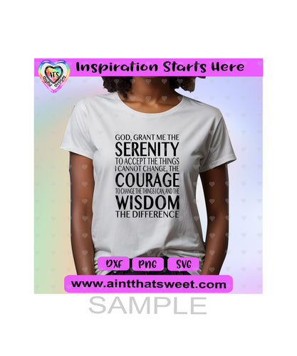 Serenity Prayer | God Grant Me The Serenity - Transparent PNG, SVG, DXF - Silhouette, Cricut, ScanNCut