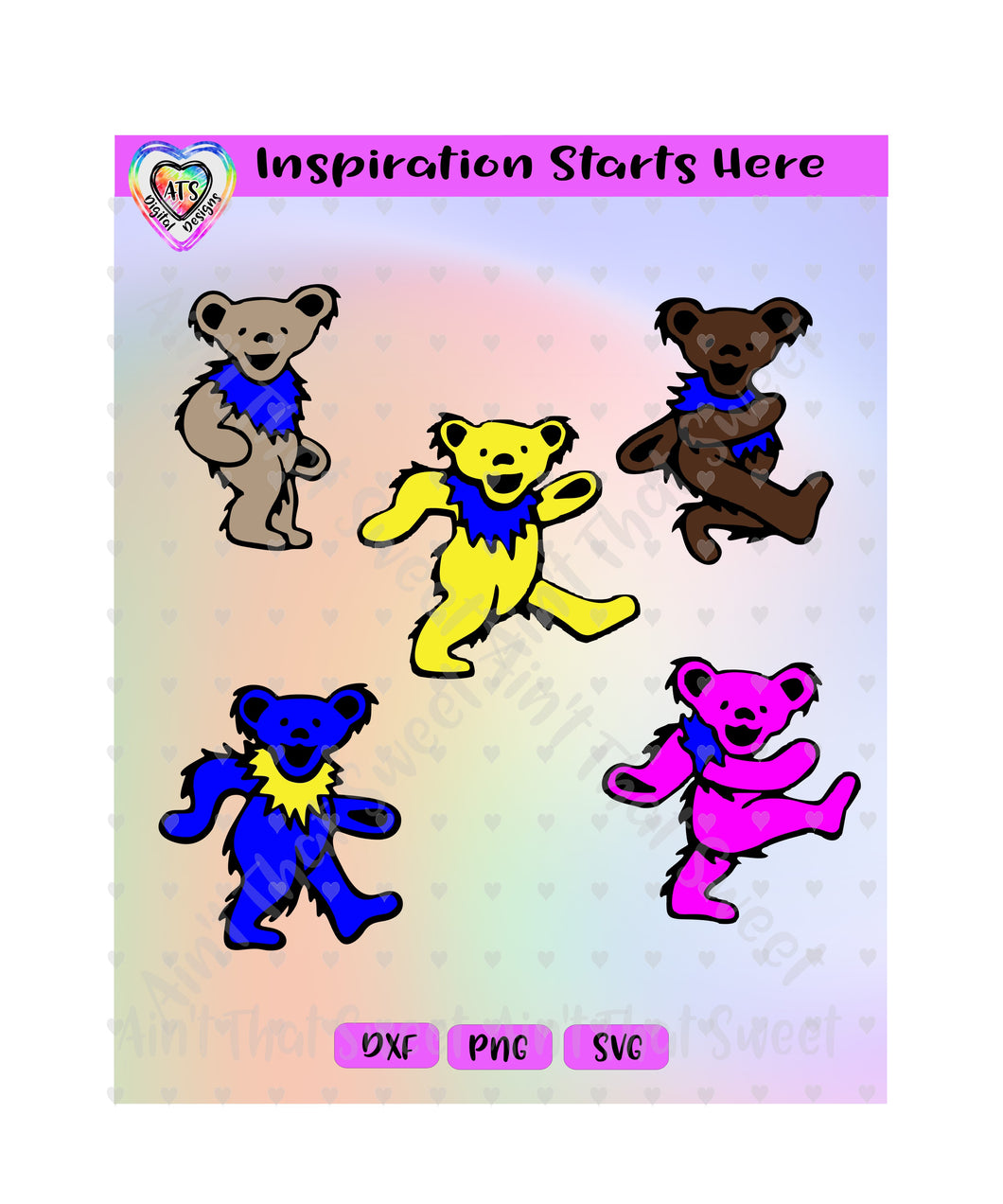 Grateful Dead Dancing Bears | Colorful - Transparent PNG SVG DXF - Silhouette, Cricut, ScanNCut
