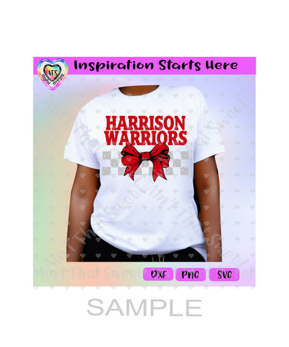 Harrison Warriors | Bow | Checkerboard Background - Transparent PNG, SVG, DXF - Silhouette, Cricut, ScanNCut