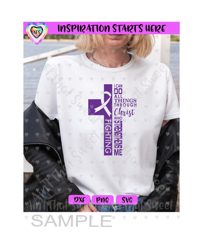 I Can Do All Things Through Christ Who Strengthens Me | Cross | Ribbon | Purple - Transparent PNG SVG DXF - Silhouette, Cricut, ScanNCut