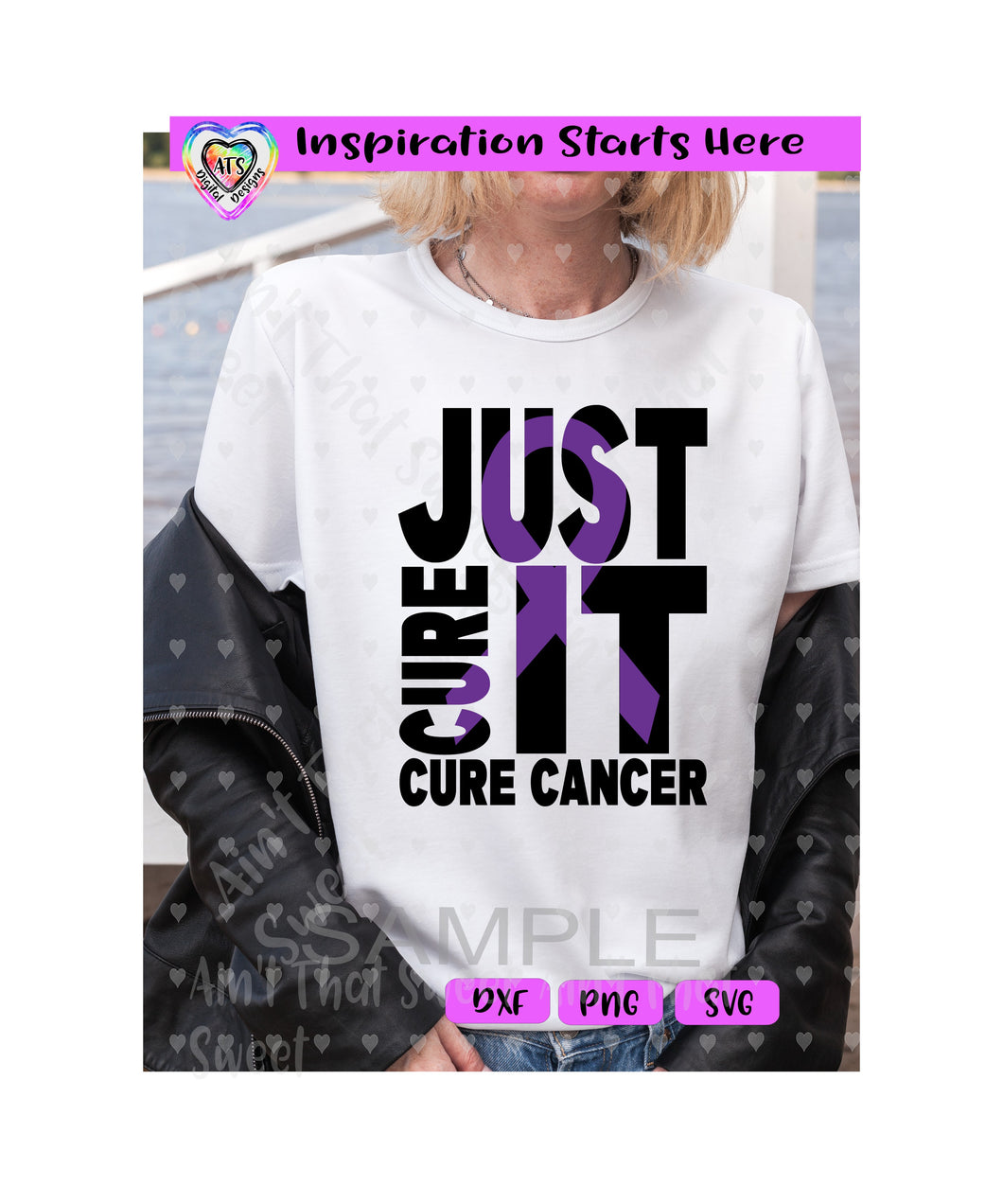Just Cure It | Cancer | Purple Ribbon - Transparent PNG SVG DXF - Silhouette, Cricut, ScanNCut