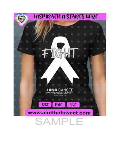 Lung Cancer Awareness Month - November - Fight | Ribbon - Transparent PNG, SVG, DXF - Silhouette, Cricut, ScanNCut